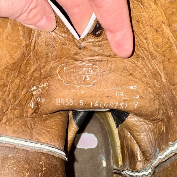 Nocona brown & black leather square toe Western cowboy boots, men's size 9D - Picture 11 of 14